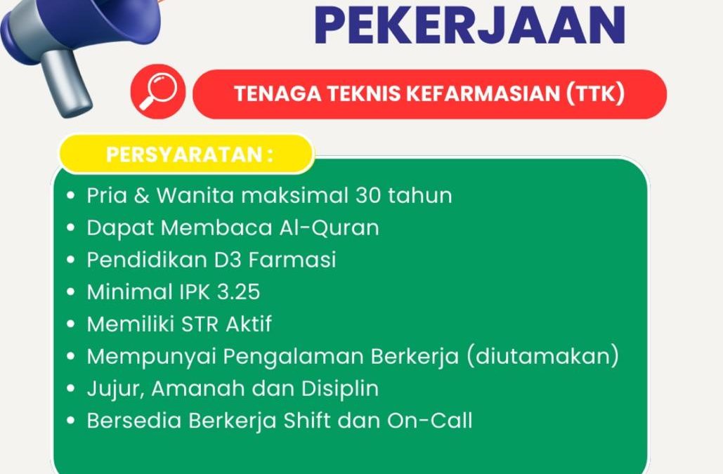 Lowongan Pekerjaan Tenaga Teknis Kefarmasian di PKU Muhammadiyah Grabag: Batas Waktu Lamaran Diterima 30 Agustus 2025