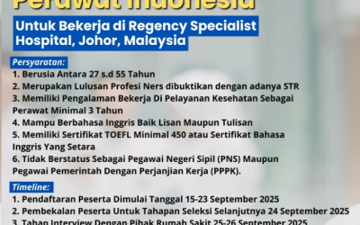 Lowongan Pekerjaan Perawat di Malaysia: Batas Lamaran diterima 15-23 September 2025