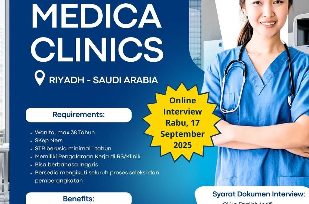 Lowongan Pekerjaan Perawat di Medica Clinics Saudi Arabia: Jadwal Interview 17 September 2025