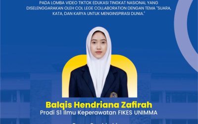 Balqis Hendriana Zafirah (Mahasiswa S1 Ilmu Keperawatan) dengan pembimbing Ns. Eka Sakti Wahyuningtyas, M.Kep Menjadi Juara Harapan I di Lomba Video TikTok Edukasi